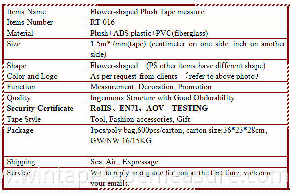 New design children toy tape cute plush animal measure